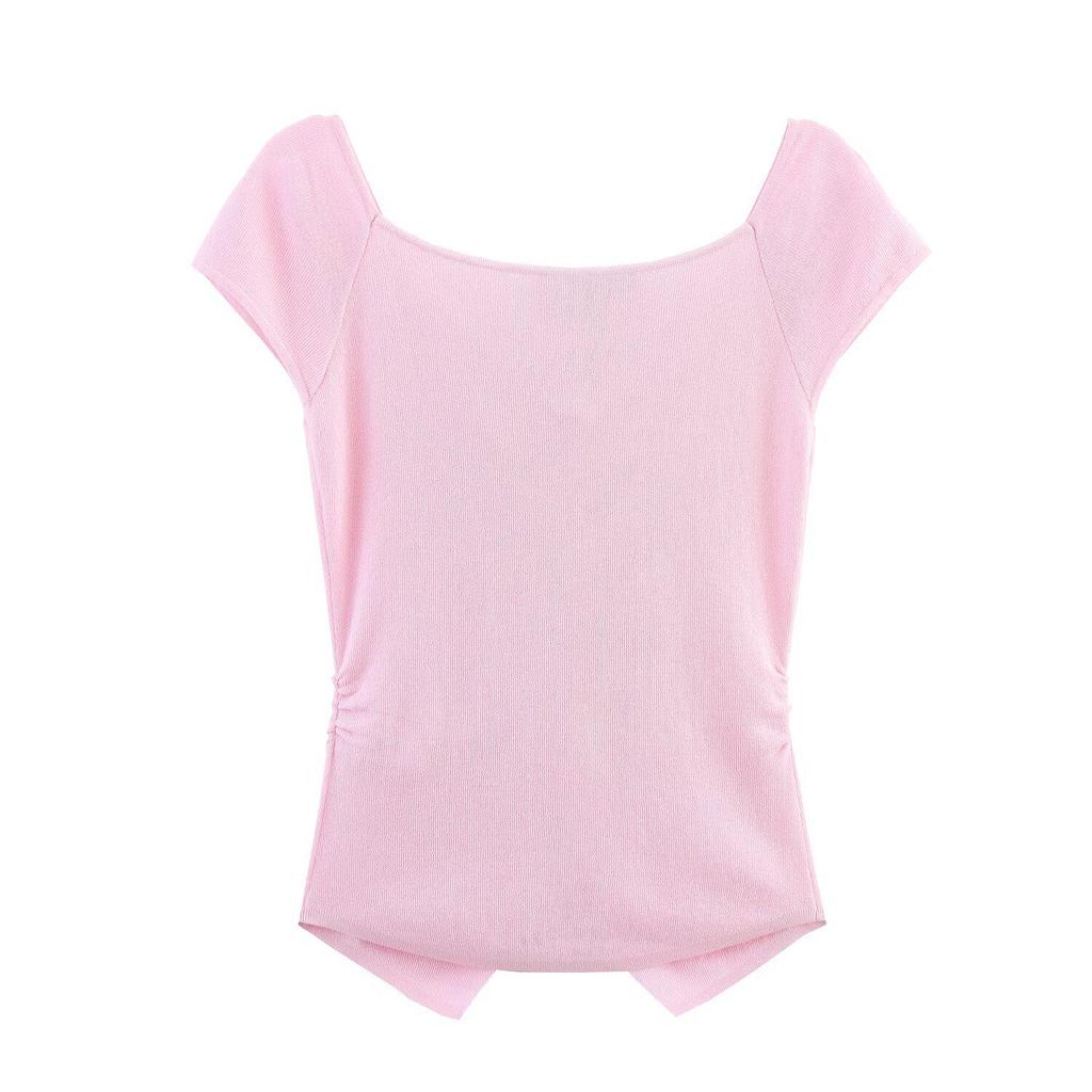 Spring 2025 Women's European & American Fashion Pleated Knit Top