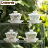 140ml White Jade Porcelain Hand-painted Gaiwan Ancient Tea Tureen Tea Bowl With Lid Kit Tea Making Cover Bowl Cha Supplies Gift