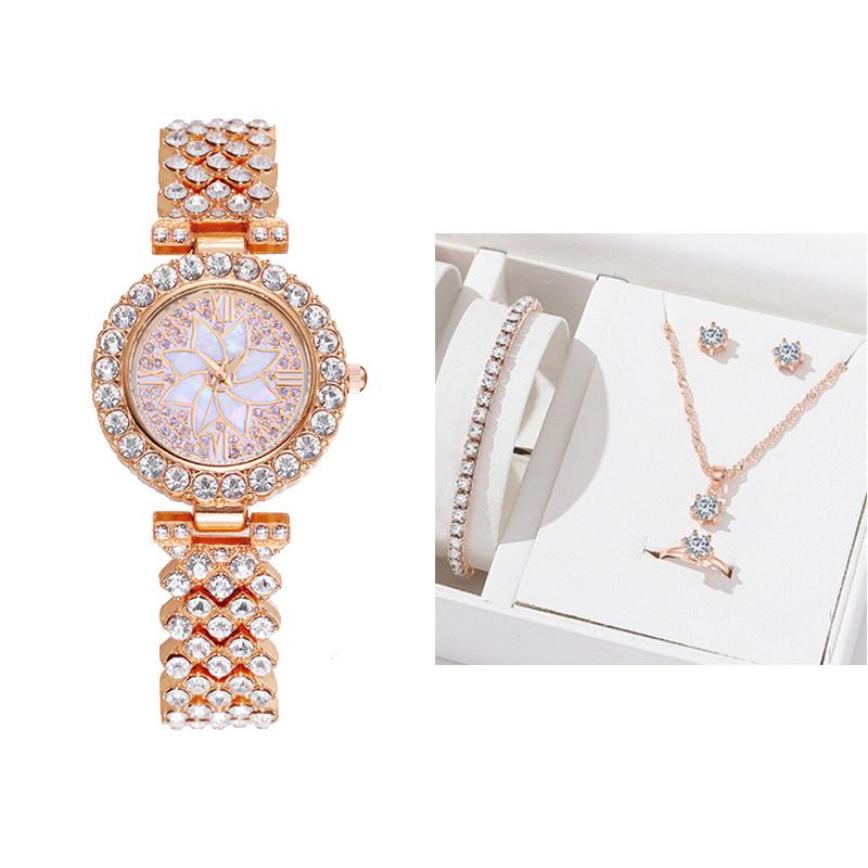 Koreanischer Strass Damen Armbanduhr mit floralem Zifferblatt