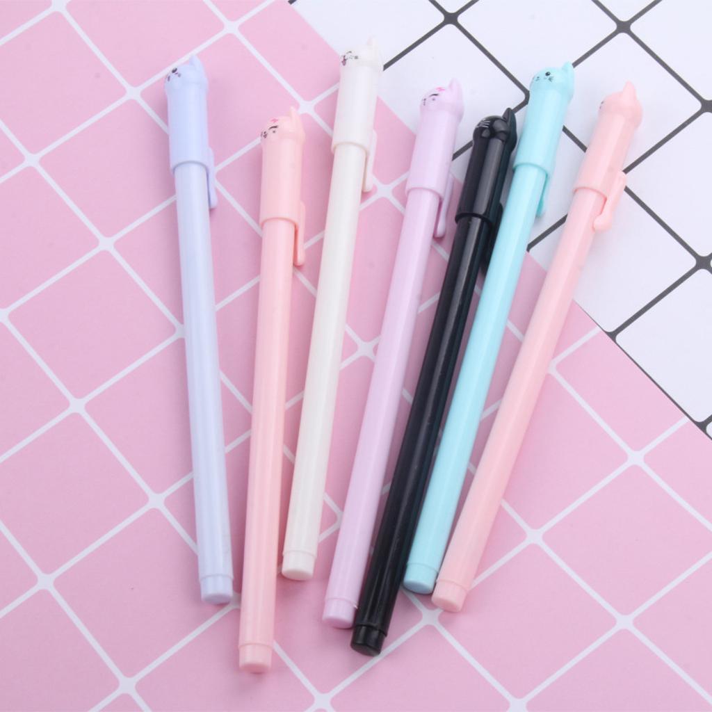 Gel Ink Pen with Cat Head Cap Design Retractable Medium Point Smooth Writing Office School Stationery Supplies