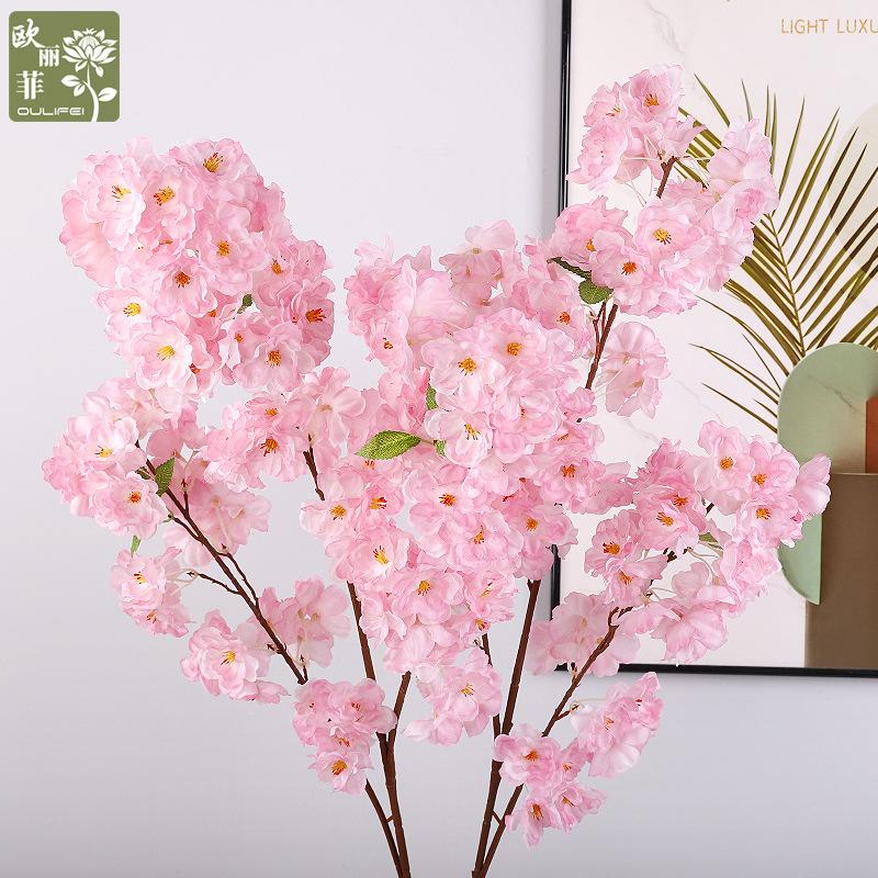 Simulated Feel Silk Cherry Blossoms Multi-layer Leaved Cherry Blossom Branches, Furniture Wedding Scene Fake Flowers