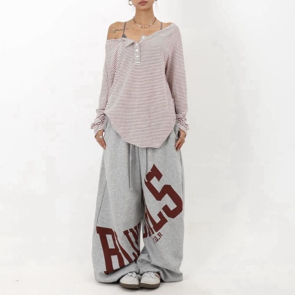 Pantaloni da jogging invernali da donna stile coreano retrò con stampa di lettere