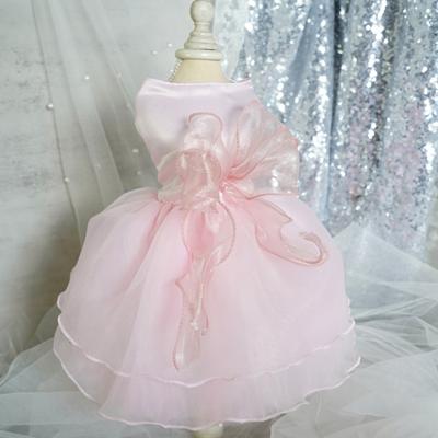 Haustierkleid, Spitze, Nähte, große Schleife, ärmellos, Verschlussband, Organza, Hundehochzeitskleid, Welpenkleidung, Heimtierbedarf