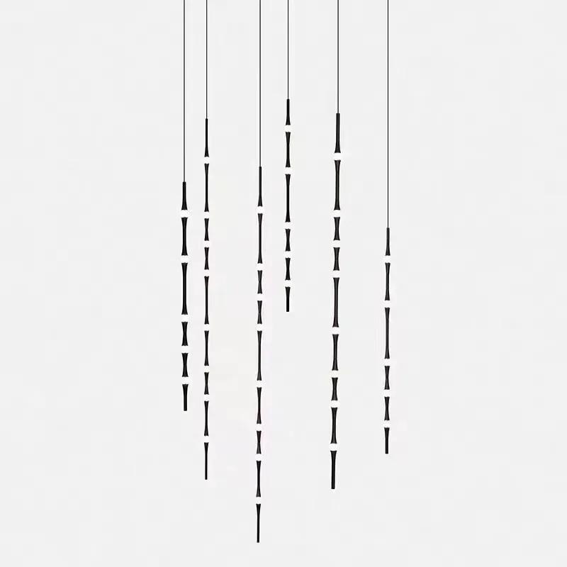 W2557 Staircase Chandelier Novelty LED Aluminium long strip lamp For Hotel Hall Parlor bamboo Light Dining Room combination Lamp