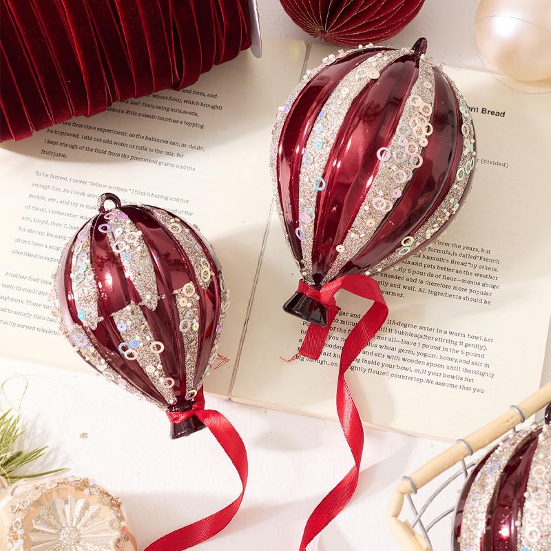 1 Set Wine Red Hot Air Balloon Christmas Tree Ornaments Hanging Christmas Gadget Decorations for New Year 2025 Home Decor Winter