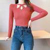Autumn and Winter Small Sexy Front Chest Hollow Out Slim Fit Base Knitted Shirt for Women, Long Sleeved Temperament Top, Women's Fashion