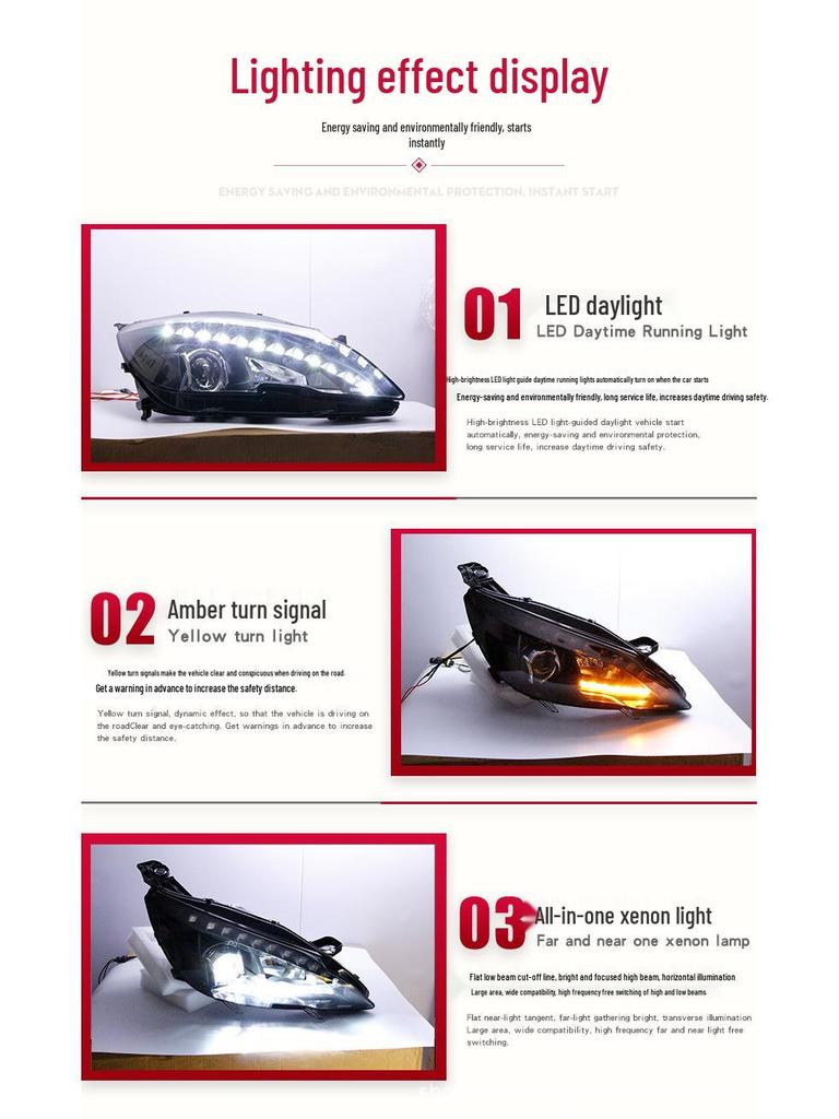 Peugeot 408 Headlight Assembly: Xenon Lamp, 308S LED Daytime Running Light, High-End Modified Lens