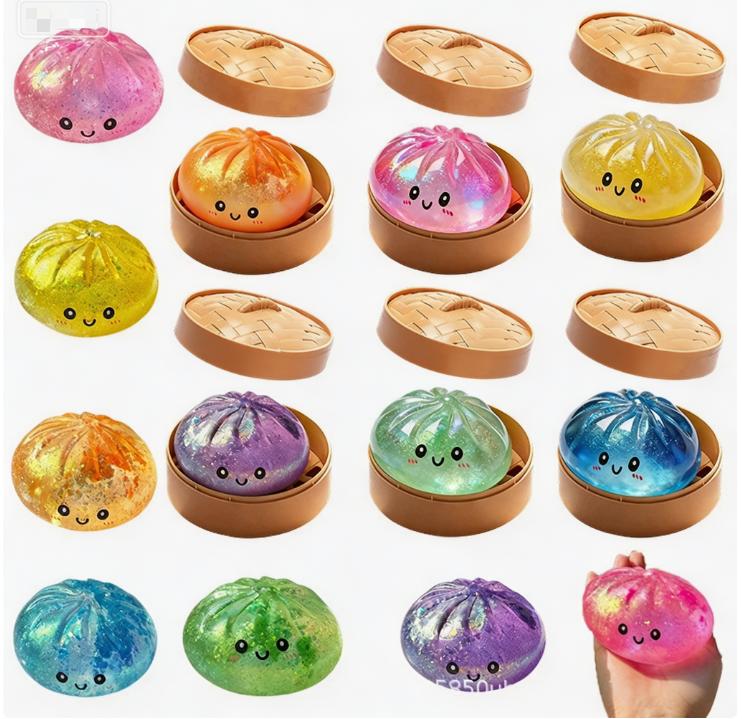 Giant Squishies Dumpling Bun Toy, Slow Rising Glitter Dumpling Stress Ball, Stress Relief Fidget Toy For Home Office Travel Toys