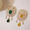 Court Retro Badge Micro-Inlaid Brooch Luxury Water Drop Latte Wheat Ears Emerald Women'S Coat