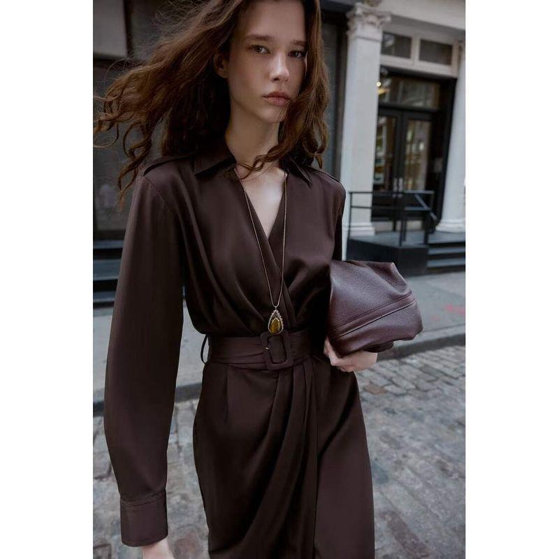 Za Autumn New Women clothes 2025 Western Style Fashion With Belt Double Placket Midi Dress 9011550