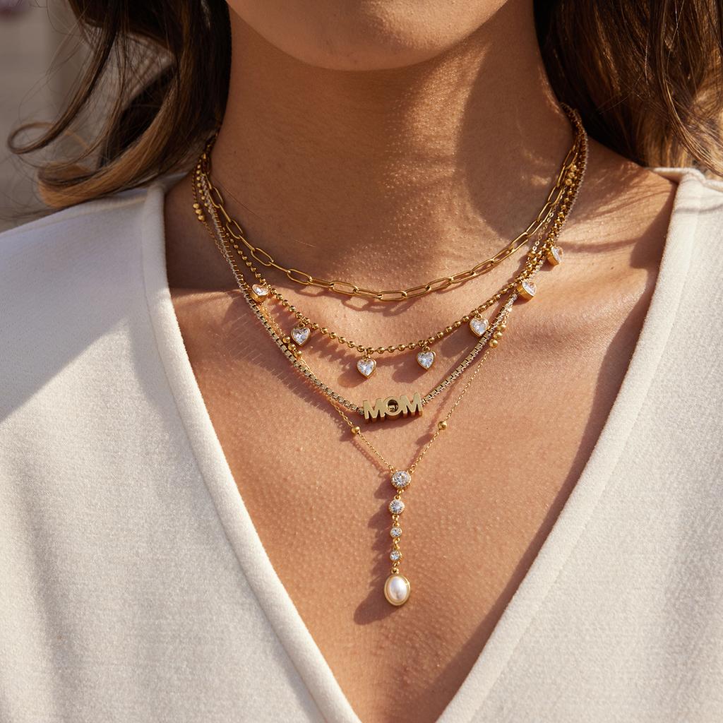 Youthway Letter MOM Pendant Zircon Tennis Chain Necklace For Women 18K Gold PVD Plated Stainless Steel Necklace Fashion Jewelry