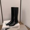 Show long legs! Korean square head tall tube small elastic low heel knight boots but knee thin boots women
