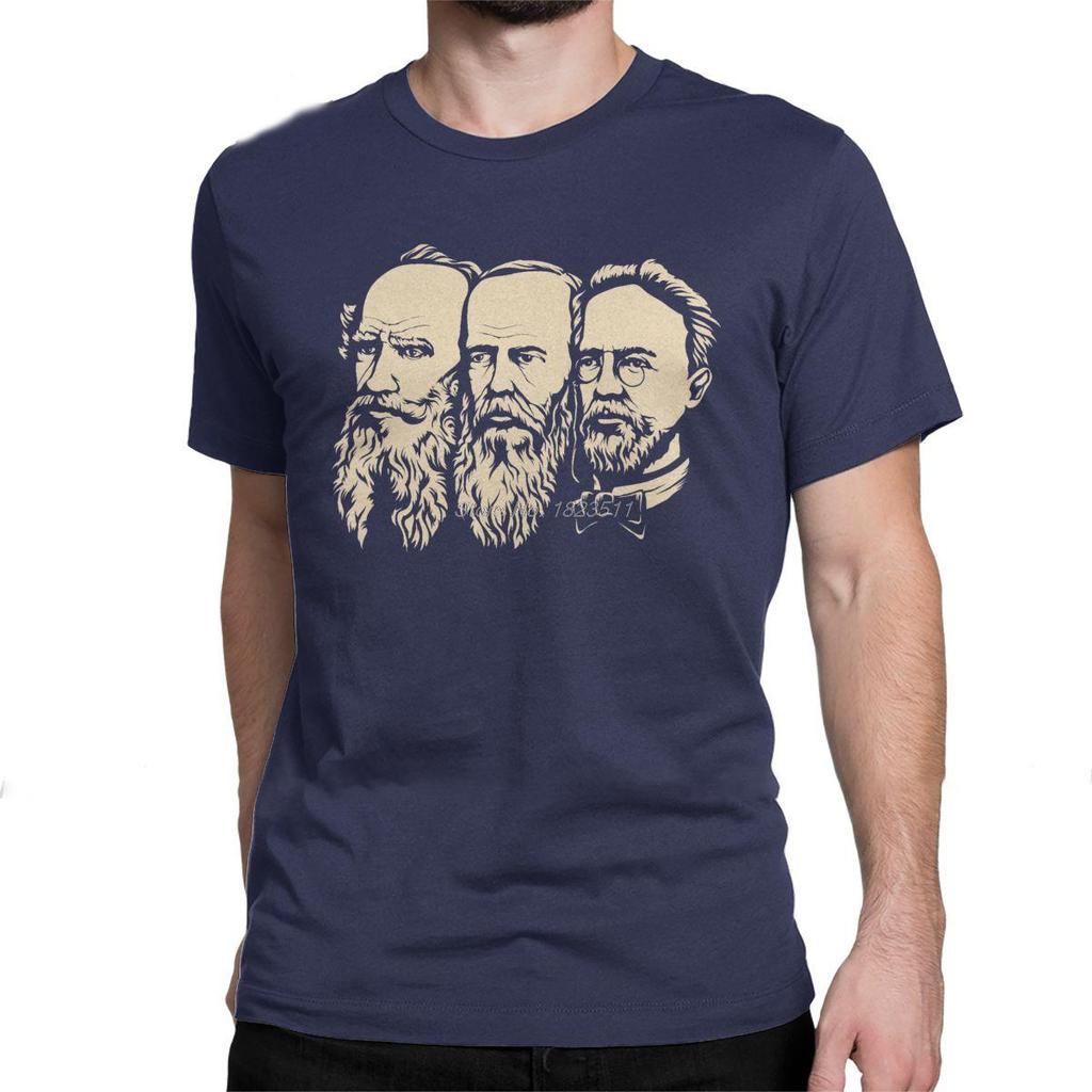 Men TShirt Russian Tolstoy Dostoevsky Chekhov Funny Pure Cotton Tees Short Sleeve Communist T Shirts Harajuku Streetwear