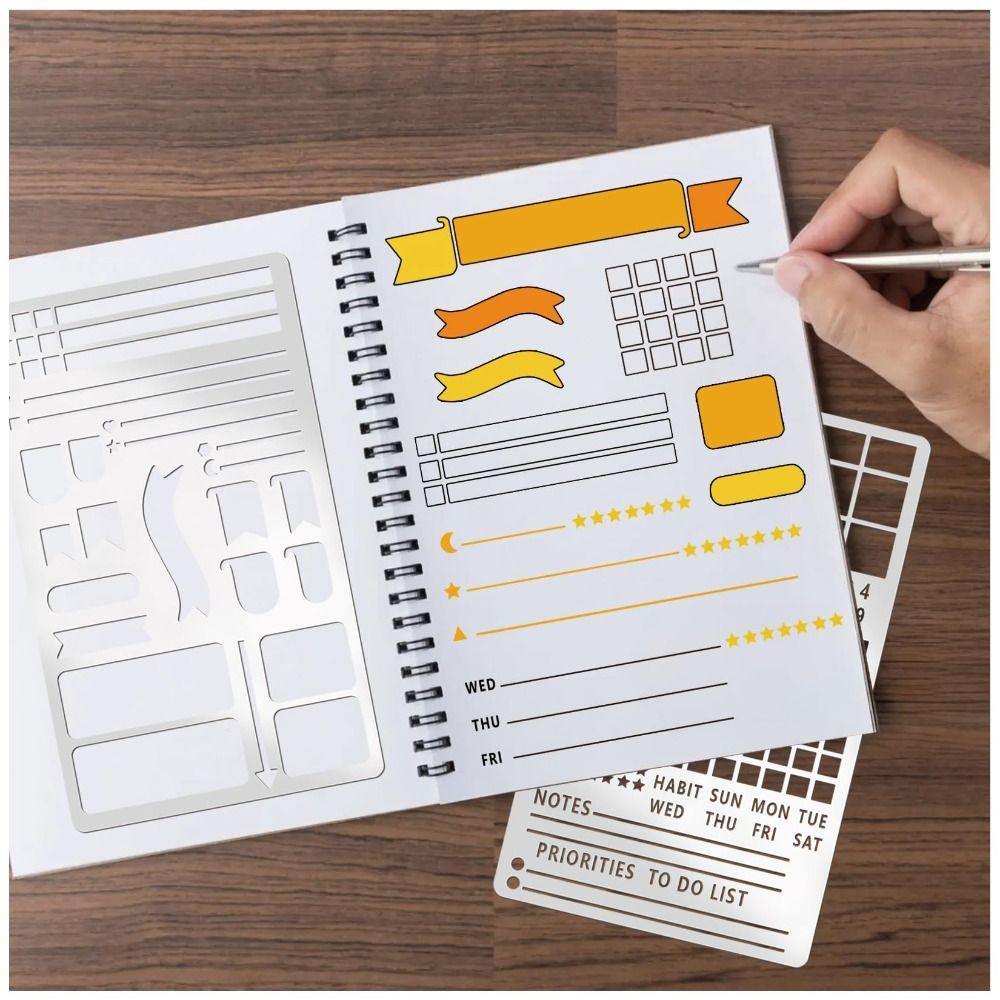 Vintage Stainless Steel Template Ruler Hollow Double-Sided Template Planner Stencil DIY Portable Drawing Ruler for Scrapbooking