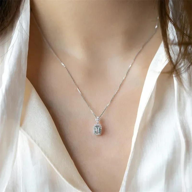 Women'S Light Blue Zircon Necklace Square Brilliant Pendant Fashion Jewelry For Engagement Wedding Accessories