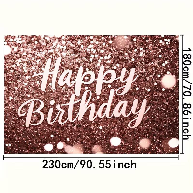 2D Luxury Pink Gold Glitter Happy Birthday Photography Background Banner