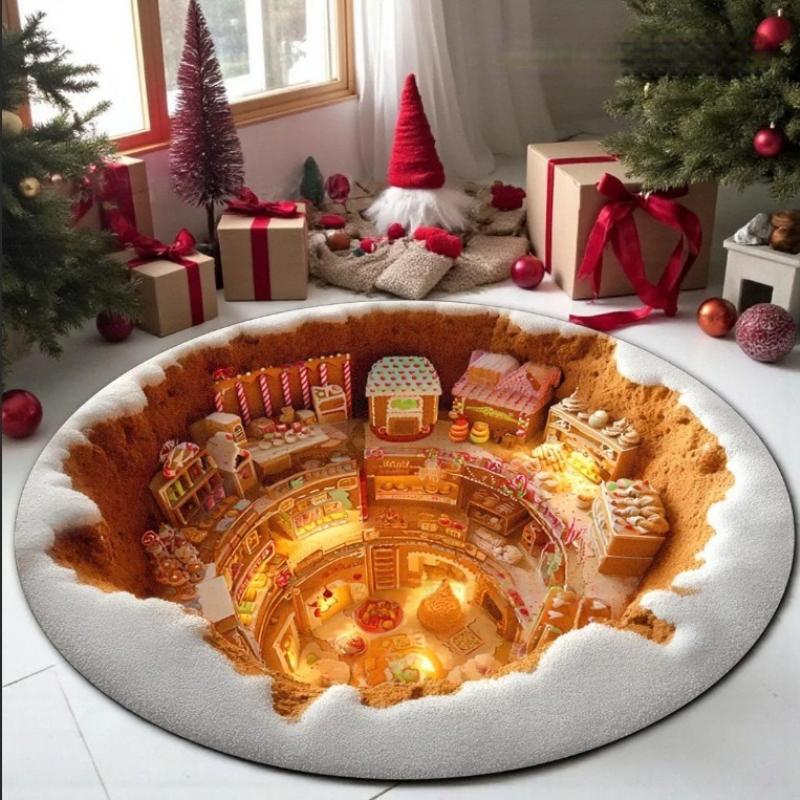 

Різдвяні кришталеві вельветові килимки, прикраса для входу в дім, напівкруглі килимки, протиковзкі килимки для туалетів 80*80cm