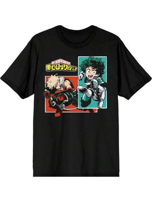 Deku & Bakugo My Hero Academial Anime Mens Black Graphic Tee