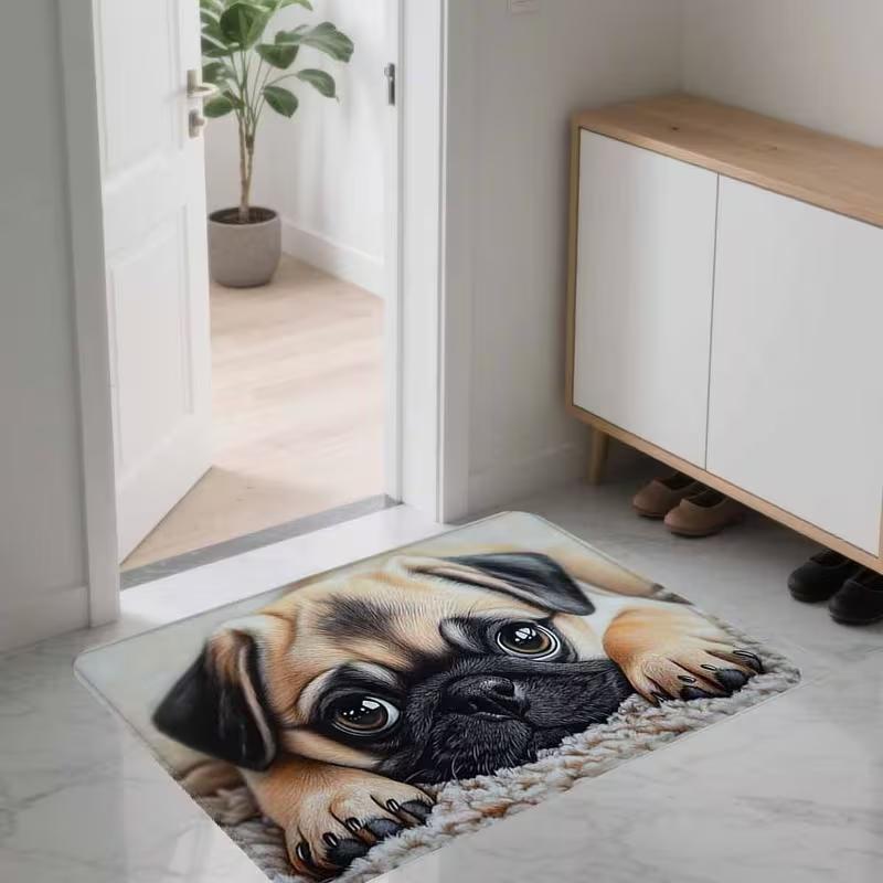 2D Printing Dog Pattern Door Mat Cute Puppy Design Welcome Home Entrance Rug Soft Non-Slip Cute Puppy Face Doorway Decor Mat