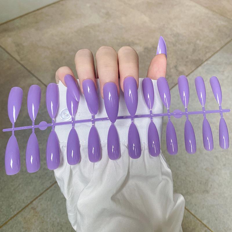 

24 шт./компл. DIY быстрые ногти, удлиненный стиль, заостренный кончик, однотонные глянцевые накладные ногти, разноцветные полоски, готовый маникюр, маникюр