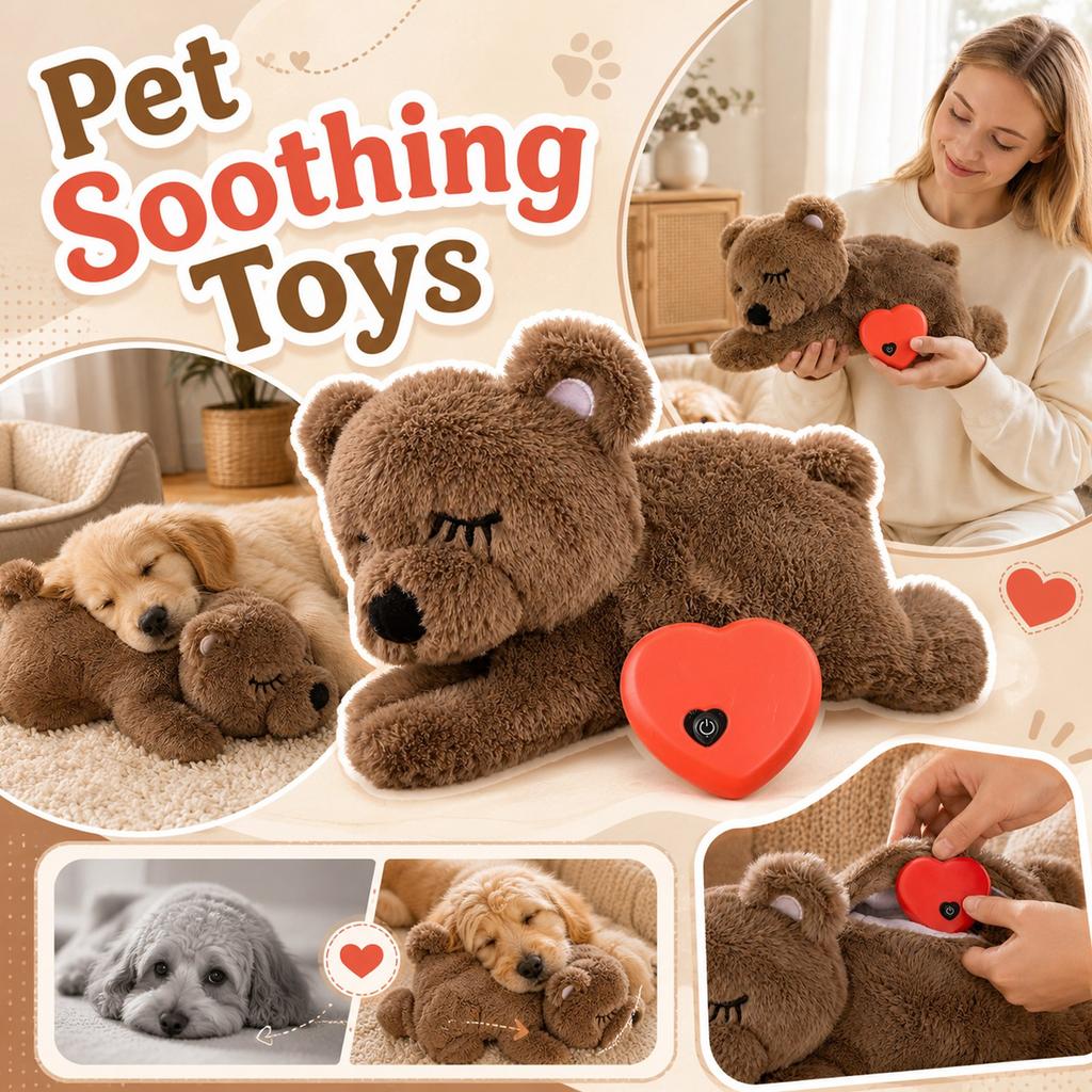 Brown Bear Pet Calming Plush Toy with Simulated Heartbeat for Dogs and Cats - Soft Comfort Stuffed Animal for Sleeping and Cuddling