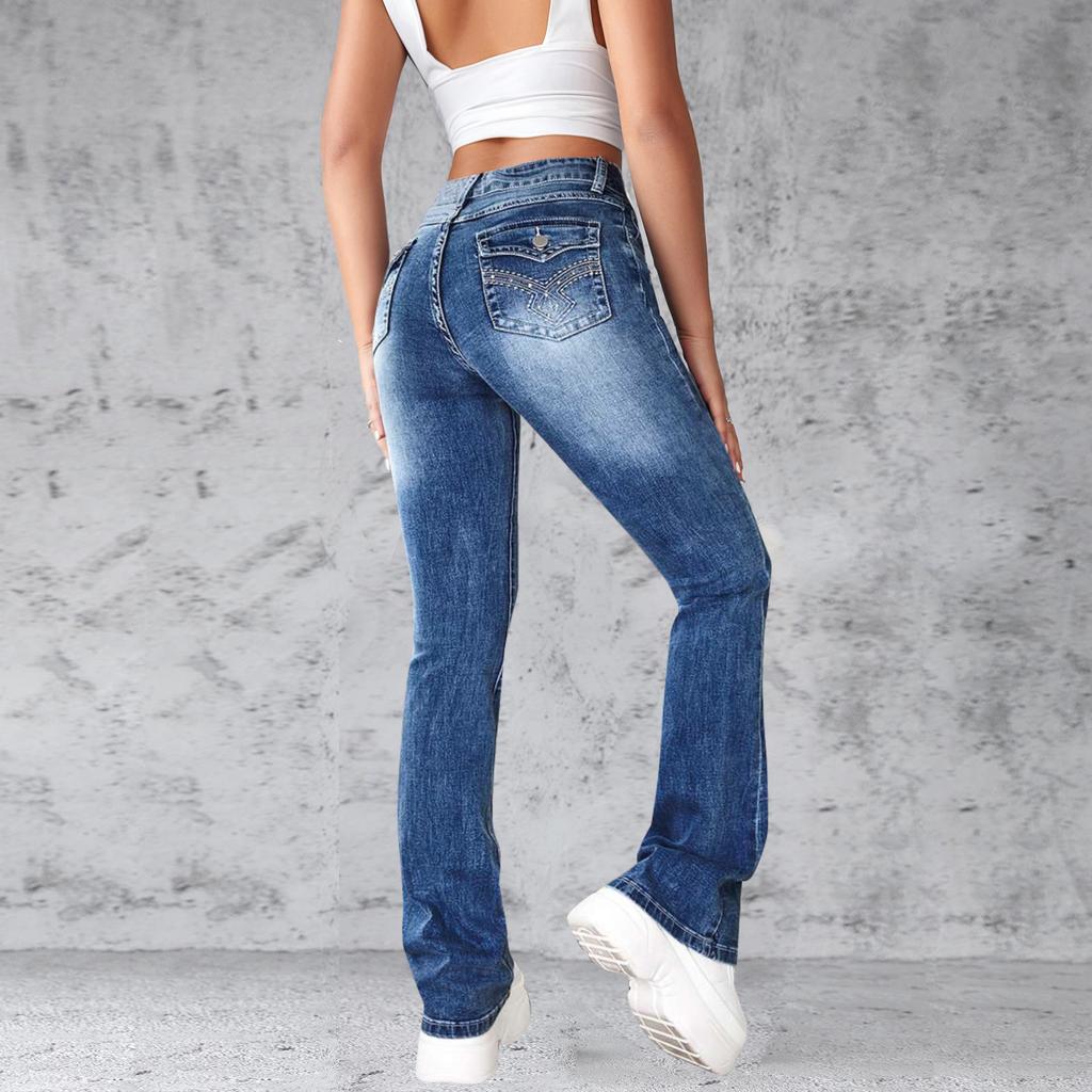 Retro Spice Girls Jeans Women Skinny Slim High Stretch Micro Flare Pants