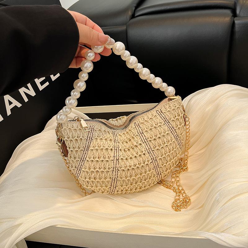 Spring New Casual Straw Woven Beading Shoulder Bags High Quality Personality Fashion Portable Crossbody Bags for Women