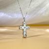 Women's Geometric 925 Sterling Silver Cross Pendant Necklace with 3 Carat Moissanite