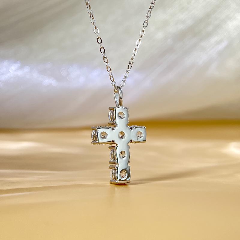 Women's Geometric 925 Sterling Silver Cross Pendant Necklace with 3 Carat Moissanite