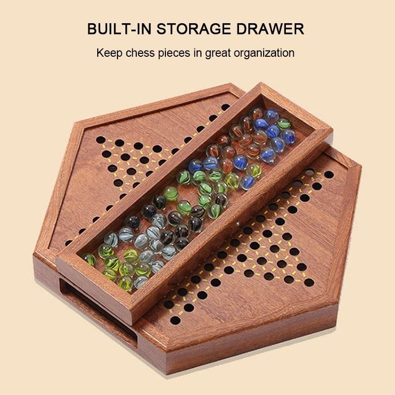 

Chinese Checkers Game Set Wooden Chinese Checkers Board Game Toy with Storage Drawer Glass Marbles