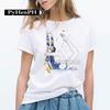 Elegant Ballet Print Short Sleeve T-shirt Women's Slim Fit Summer Top Modal Fabric Student Girl Fashion Polyester