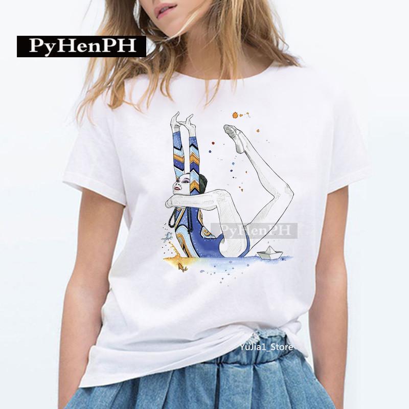Elegant Ballet Print Short Sleeve T-shirt Women's Slim Fit Summer Top Modal Fabric Student Girl Fashion Polyester