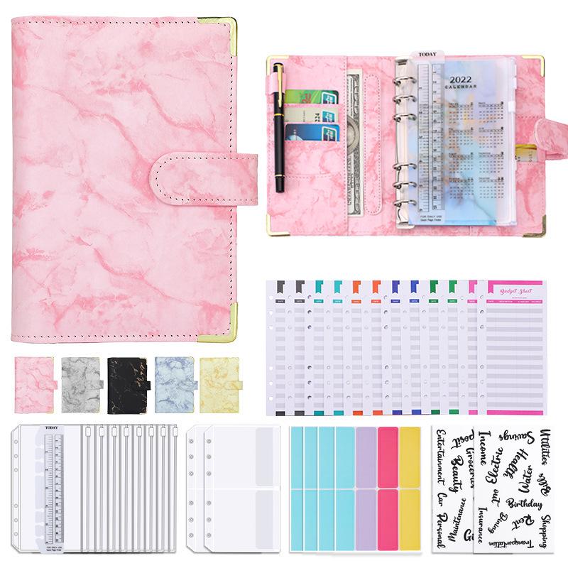 6-Hole A6 PU Leather Marble Diary & Finance Binder Book