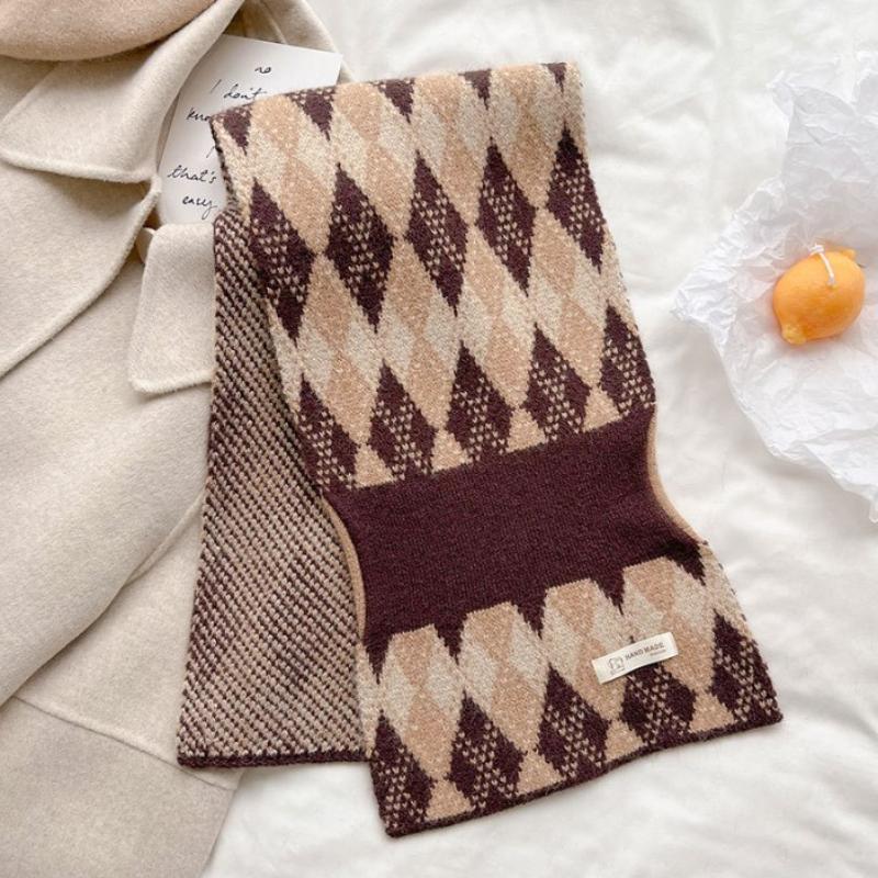 Thickened Double-Sided Knitted Scarf For Women Windproof Muffler Warm Shawl  Year'S Christmas Accessories