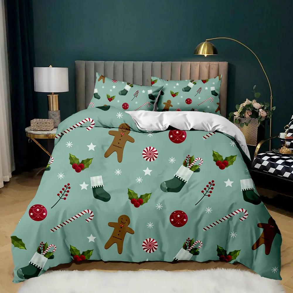 Christmas Duvet Cover Merry Christmas Tree Stockings Green Background Twin Bedding Set Double Queen King Polyester Qulit Cover