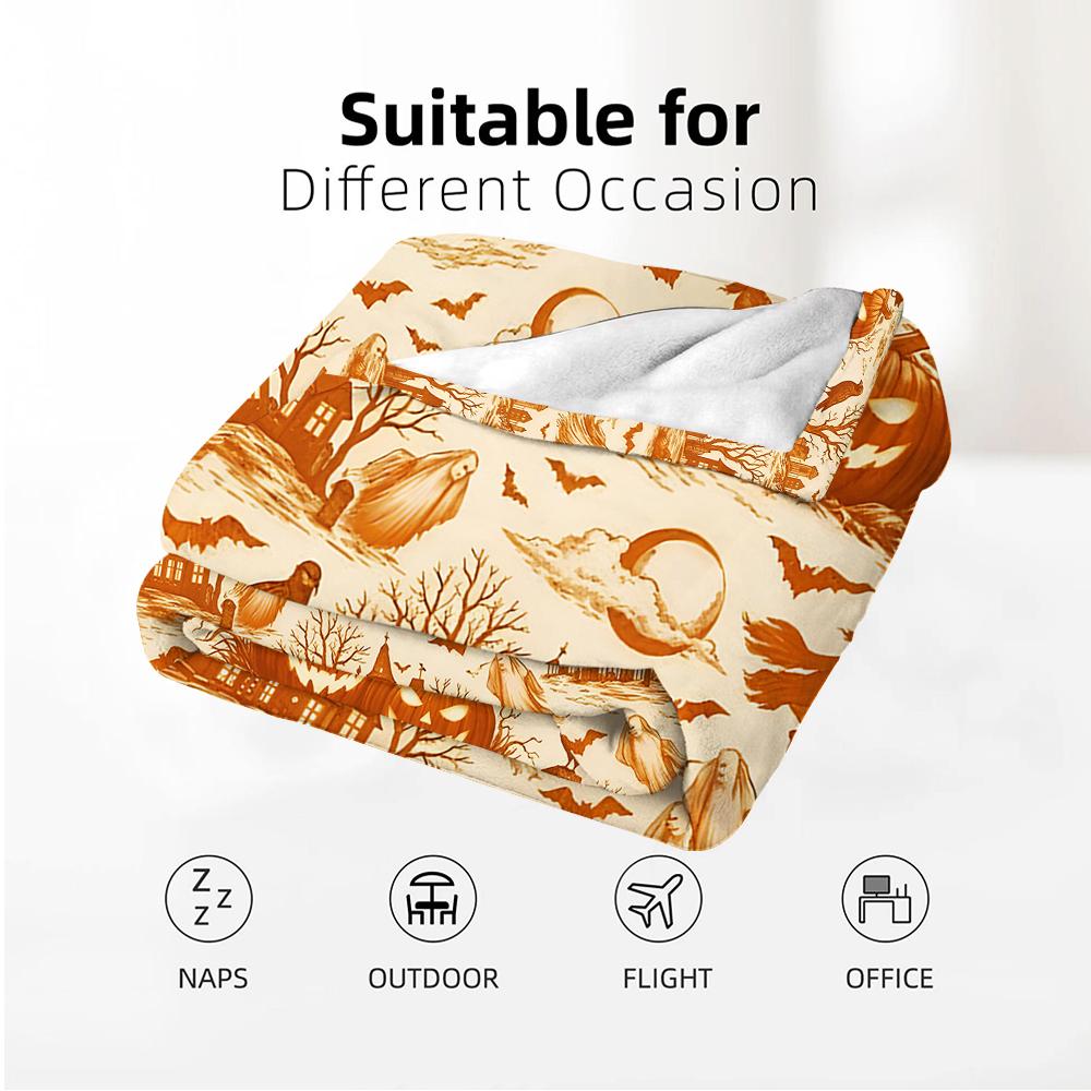 Vintage Halloween Scene Soft Flannel Blanket Breathable Warm Throw for Office Car Sofa Kids Room Birthday Xmas Gift