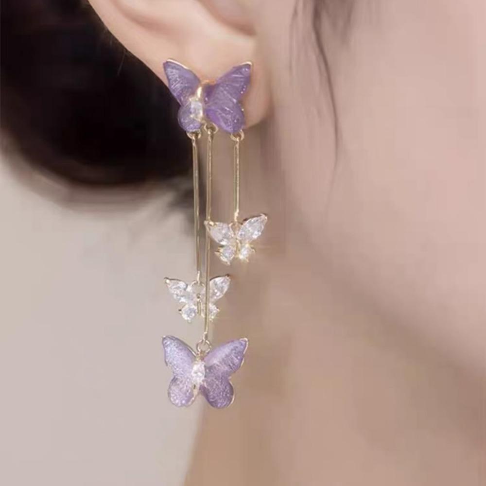 Elegant Sexy Red Butterfly Drop Dangle Earrings with Rhinestones, Alloy Tassel Long Earrings Without Plating, Fashionable Ear Needle