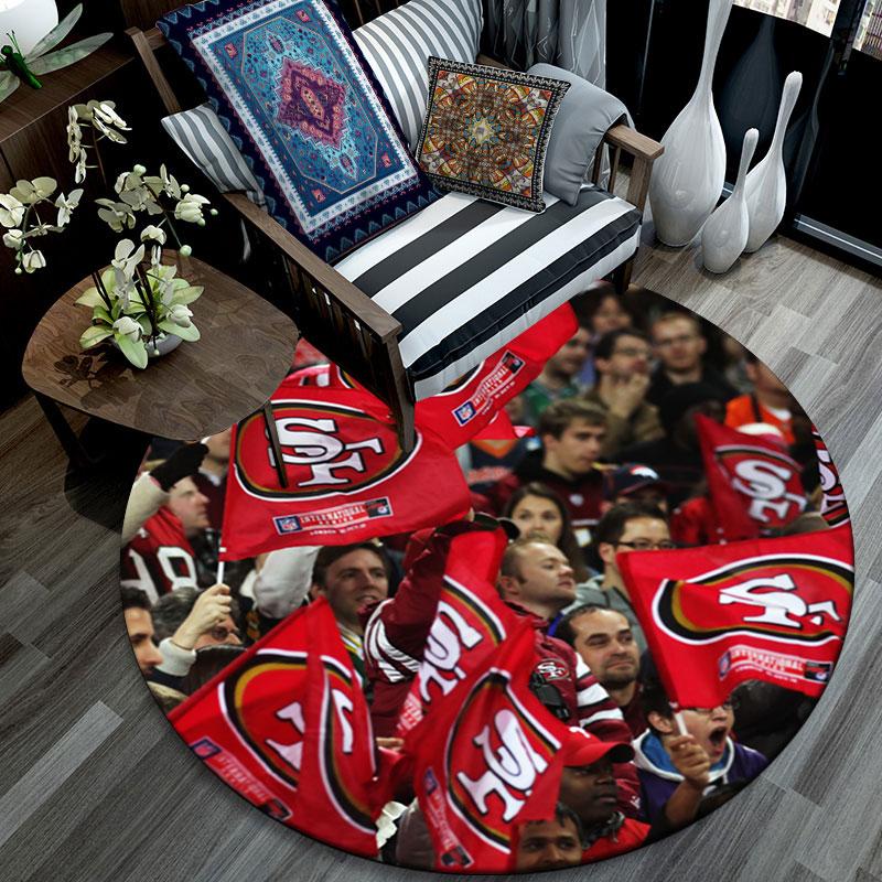 SF 49ers Muster runder Teppich, Teppich für Wohnzimmer Schlafzimmer Spielzimmer, Rutschfeste Bodenmatte, Feiertagsgeschenke und Geburtstagsgeschenke.