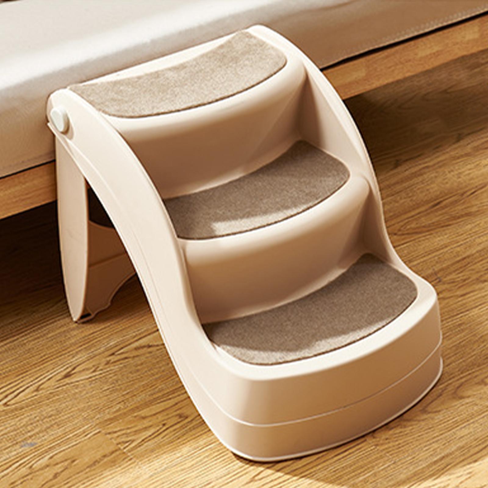 

Folding Plastic Dog Pet Stairs Easy to Store for High Beds No Slipping Indoor or Outdoor Ramp Dog Steps Dog Stairs Lightweight бежевый