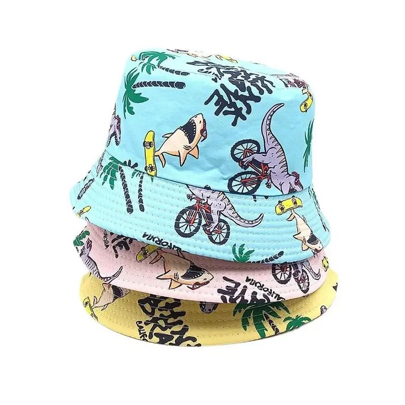 Spring and Summer Polyester Cartoon Print Bucket Hat Outdoor Travel Sun Cap For Child Boy and Girl 76