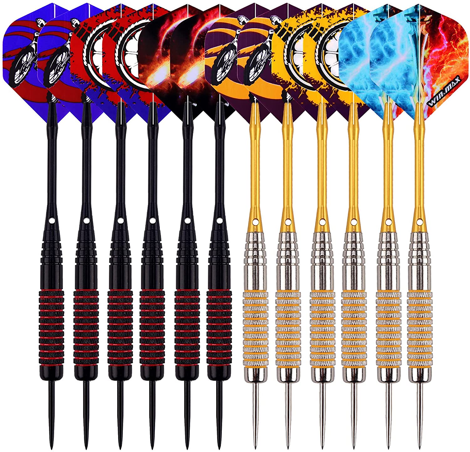 Win.Max 24g Professional Darts Set of 12 Steel Darts with Additional Accessories for Bristle Dartboards