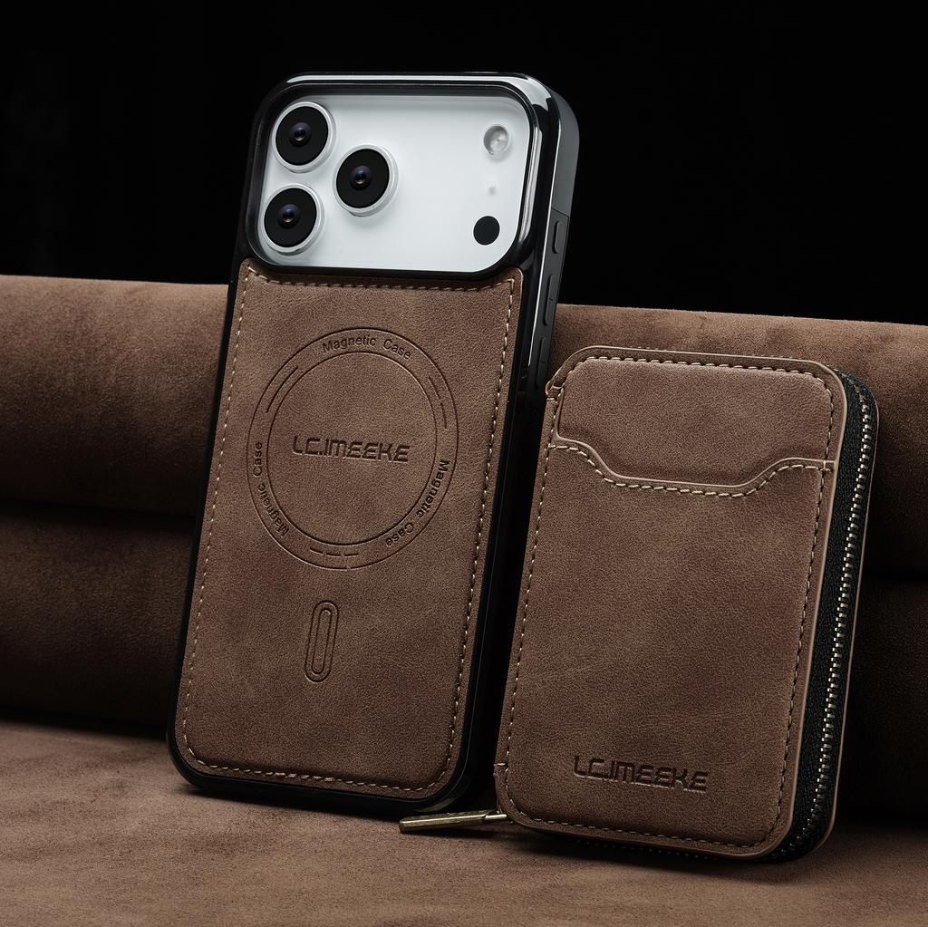 Detachable Magnetic Zipper Card Solt Wallet Leather Phone Case for IPhone 17 Pro Max Air 16 Plus 15 14 13 12 11 Pro Purse Cover