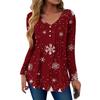 Women's Fashion Casual Christmas Tree Print V-Neck Decorative Button Long Sleeve T-Shirt Top