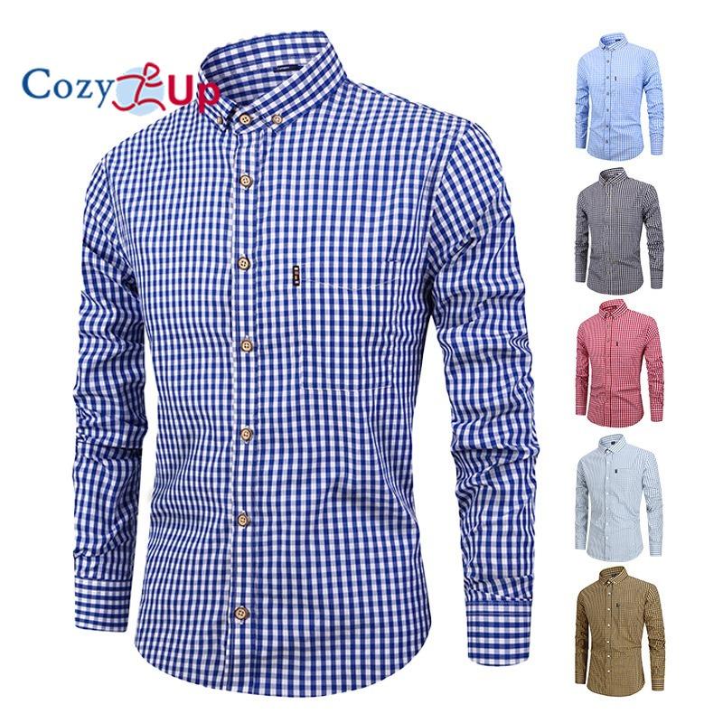 Cozy Up Men Plaid Cotton Casual Slim Fit Long Sleeve Button Down Dress Shirts