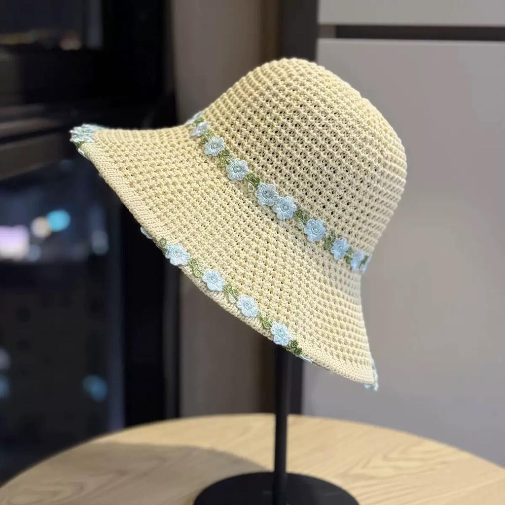 Straw hat ins lace-up hollow straw hat women's summer travel sun protection beach seaside sun hat lace edge sun hat