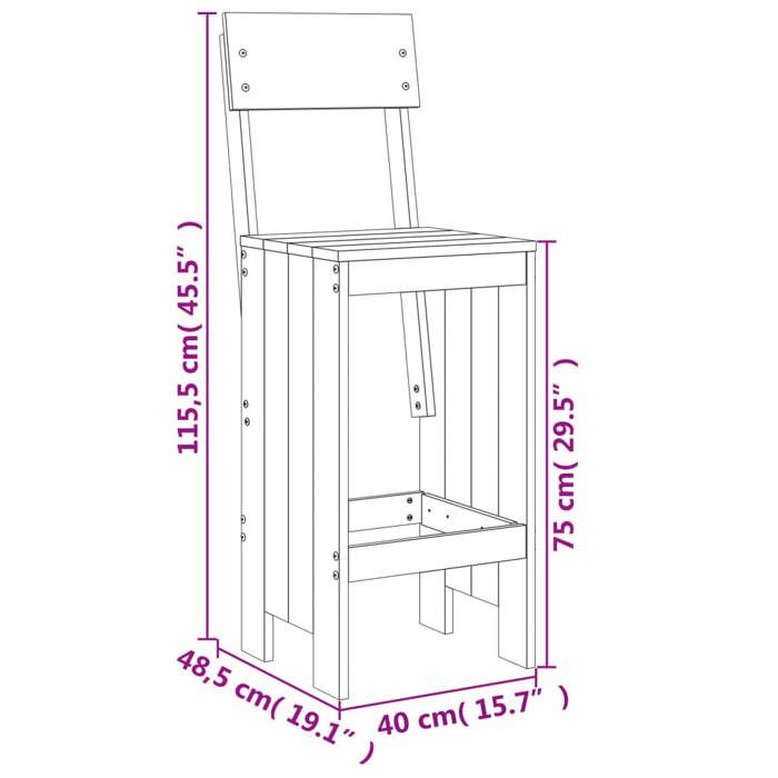 VidaXL Lot de 2 Tabourets de Bar, Chaise de Pub, Siège de Bistrot, Meuble de Terrasse Balcon Patio Jardin Extérieur, Bois 825364