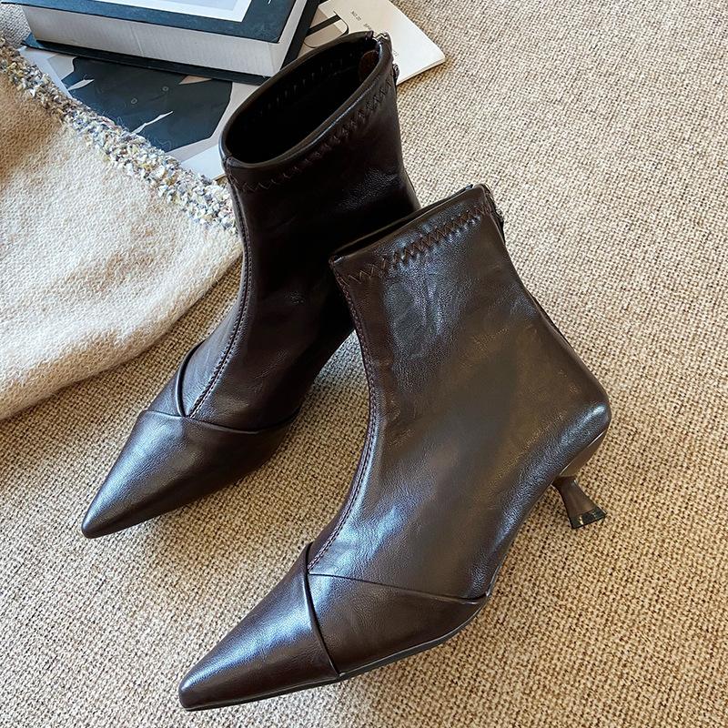 

801-2 новые короткие ботинки осень-зима, остроносые, на шпильке, ботинки Мартина, модные одинарные ботинки, модные ботинки интернет-знаменитости, корейская версия, кожаные ботинки 39 коричневый