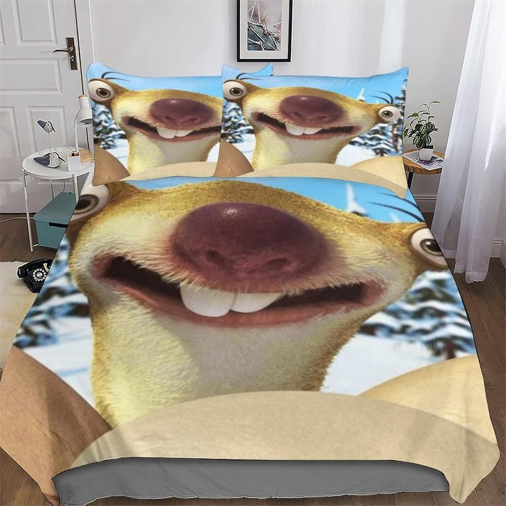 

3D Print Ice Age Bedding Set,Duvet Cover Comforter Bed Set Quilt Cover Pillowcase,King Queen Twin Size Boys Girls Adults 70x133cm 2pcs