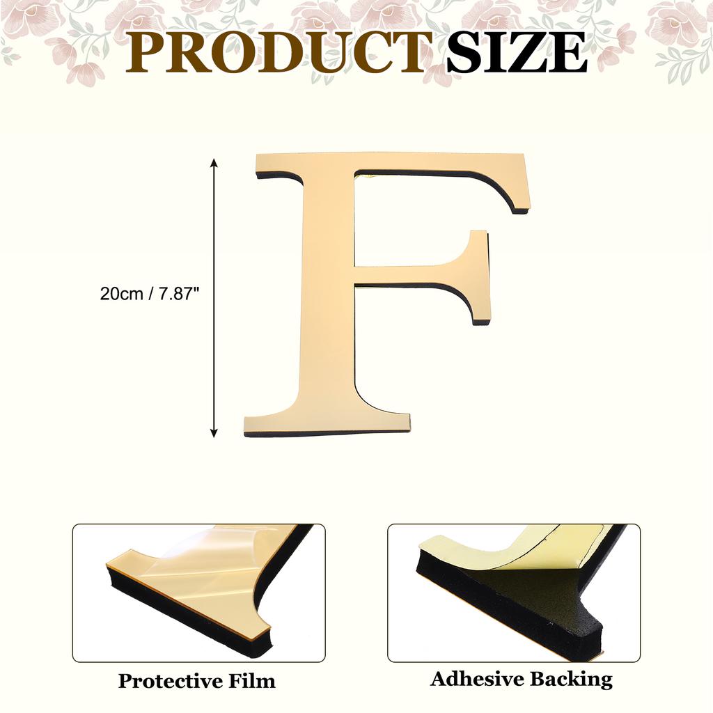 20cm 3D Mirror Acrylic Wall Sticker 26 English Letters Wall Sticker Decals Self-Adhesive Wall Art Mural Home Party Light Gold