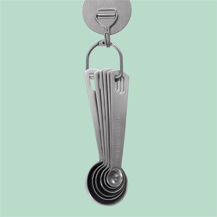 Eco-Friendly Kitchen Baking Coffee 6pcs Stainless Steel Measuring Spoons Set with Hook and Scale